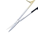 Iris Scissors Curved Super Cut Design With Tungsten-Carbide Inserts Serrated Bottom Blade With Razor Sharp Edge Top Blade With Sharp Pointed Tips Overall Length Of 4 1/2" (115mm) With Two Tone Finish With One Gold Ring And One Black Ring - 19-134109