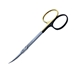 Iris Scissors Curved Super Cut Design With Tungsten-Carbide Inserts Serrated Bottom Blade With Razor Sharp Edge Top Blade With Sharp Pointed Tips Overall Length Of 4 1/2" (115mm) With Two Tone Finish With One Gold Ring And One Black Ring - 19-134109