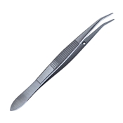 Barraquer Cilia Forceps, Slightly Angled, 10mm Smooth Platforms, Serrated Handle, Overall Length 4" (102mm) 