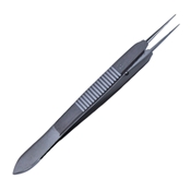 Fine-Castroviejo Suturing Forceps, Straight Shafts, 0.12mm Teeth, 6mm Tying Platform, Serrated Handle, Polished Finish, Overall Length 3-3/4" (95mm) 