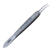 Harms-Tubingen Tying Forceps, Curved, 7mm Tying Platform, Serrated Handle, Polished Finish, Overall Length 4" (101mm) 