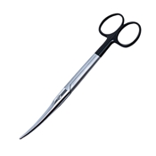 Mayo Scissor Curved With Serrated Lower Blade With Overall Length Of 6 3/4" (171mm) Super-Cut With Black Handles 