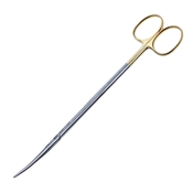 Metzenbaum Scissor Tungsten Carbide Curved Fine Blunt Blades Overall Length 7 (178mm)  With Two Gold Ring Handles 