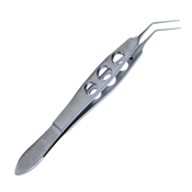 Utrata Capsulorhexis Forceps, Angled, Long Extremely Thin Shafts, 11mm From Bend To Tip, Small Bent Tips, Three Hole Handle, Overall Length 4" (100mm) 